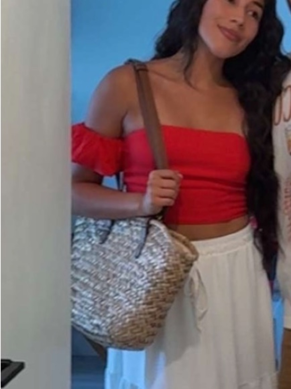 Monteau Los Angeles Red Off Shoulder Puff Sleeve Top M